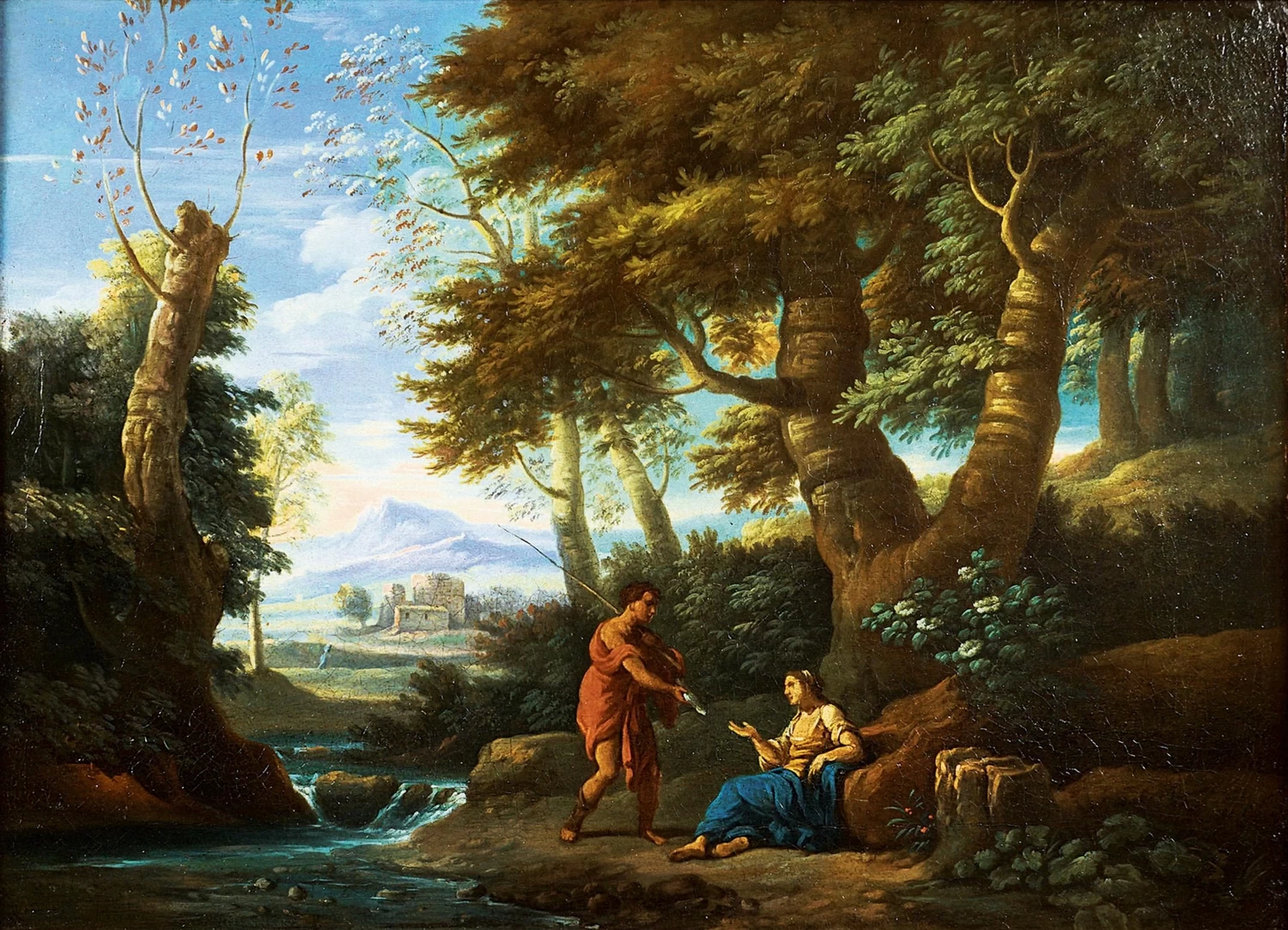 Paesaggio fluviale con pescatori